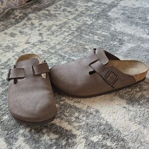Birkenstock Brown Suede Clogs with Buckle